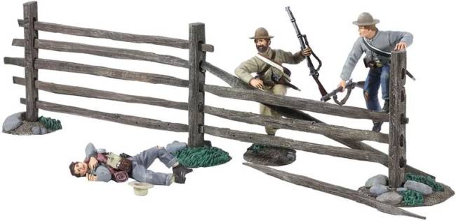 American Civil War: Come on Boys! 3 Confederate Infantry with Turnpike Fence Sections