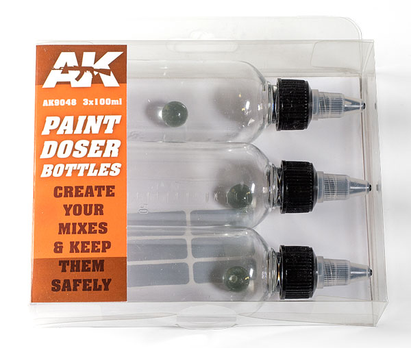 AK Interactive Paint Doser 100ml Bottles w/Stainless Steel Shaker Ball