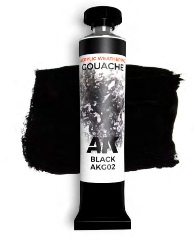 AK Gouache: Black Acrylic Weathering Paint 20ml Tube