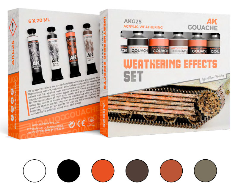 AK Gouache: Weathering Effects Paint Set (6x 20ml Tubes)