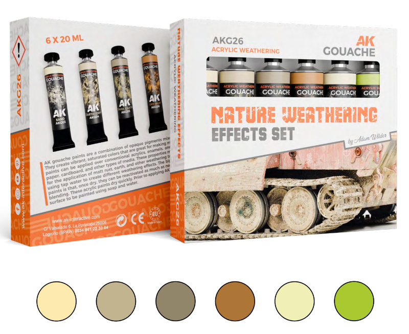 AK Gouache: Nature Weathering Effects Paint Set (6x 20ml Tubes)