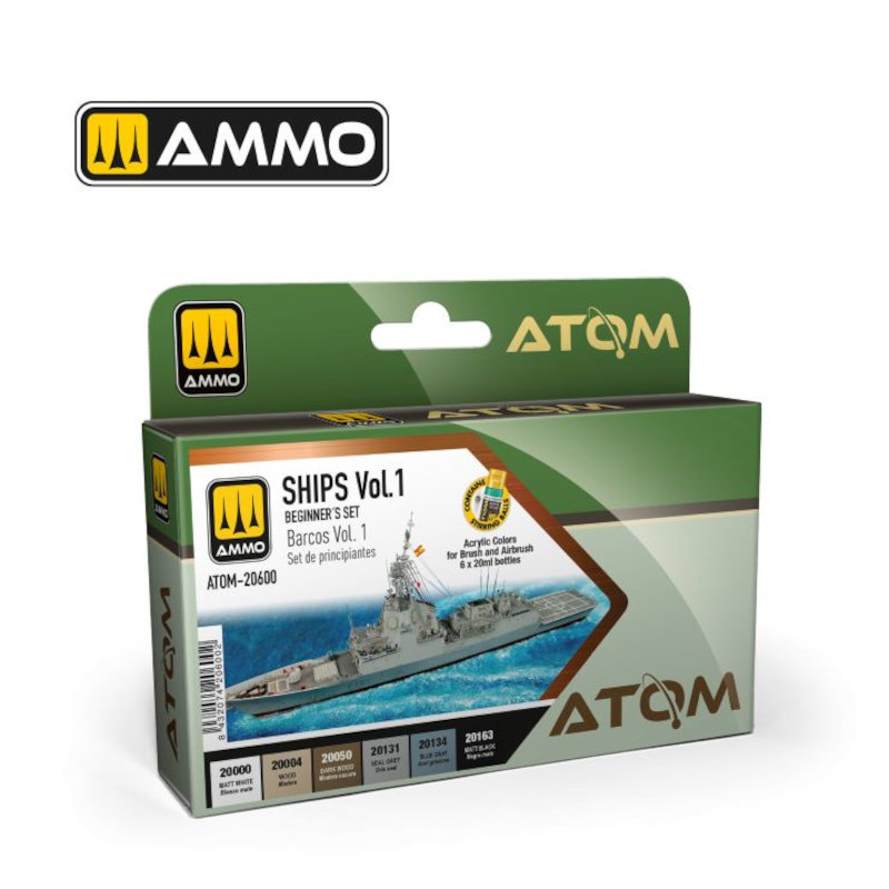 Ammo By Mig ATOM Acrylic Paint : Ships Vol. 1 Beginner's Acrylic Paint Set (6 Colors) 20ml Bottles