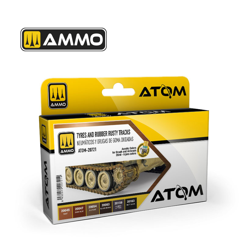 Ammo By Mig ATOM Acrylic Paint Set: Rubber Tyres and Rusty Tracks Set