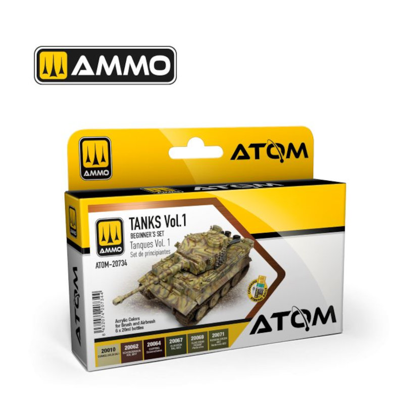 Ammo By Mig ATOM Acrylic Paint : Tanks Vol. 1 Beginner's Acrylic Paint Set (6 Colors) 20ml Bottles