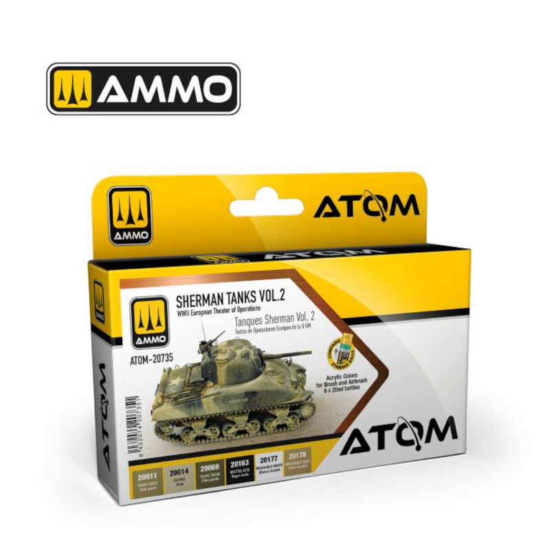 Ammo By Mig ATOM Acrylic Paint : Sherman Tanks Vol. 2 WWII European Theater of Operation Acrylic Paint Set (6 Colors) 20ml Bottles