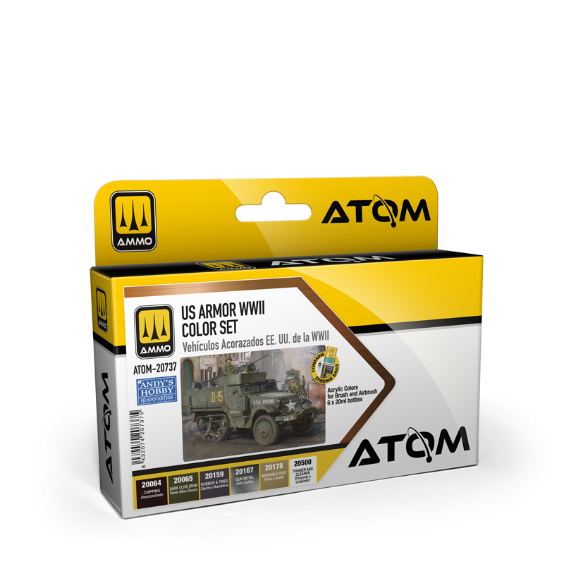 Ammo By Mig ATOM Acrylic Paint: U.S. Armor WWII Acrylic Paint Set (6 Colors) 20ml Bottles