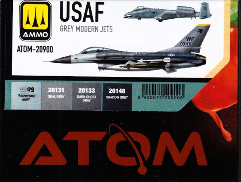 Ammo By Mig ATOM Acrylic Paint Set: USAF Grey Modern Jets Colors Set