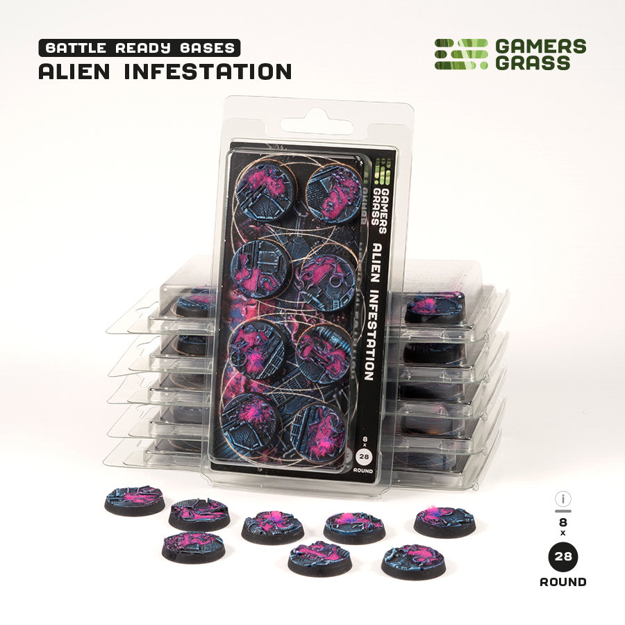 Gamers Grass Battle Ready Bases - Alien Infestation, Round 28mm (x8)