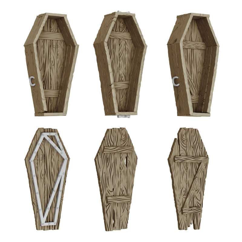 Green Stuff World 3D Printed Set - Dungeon Wooden Coffins 1:48