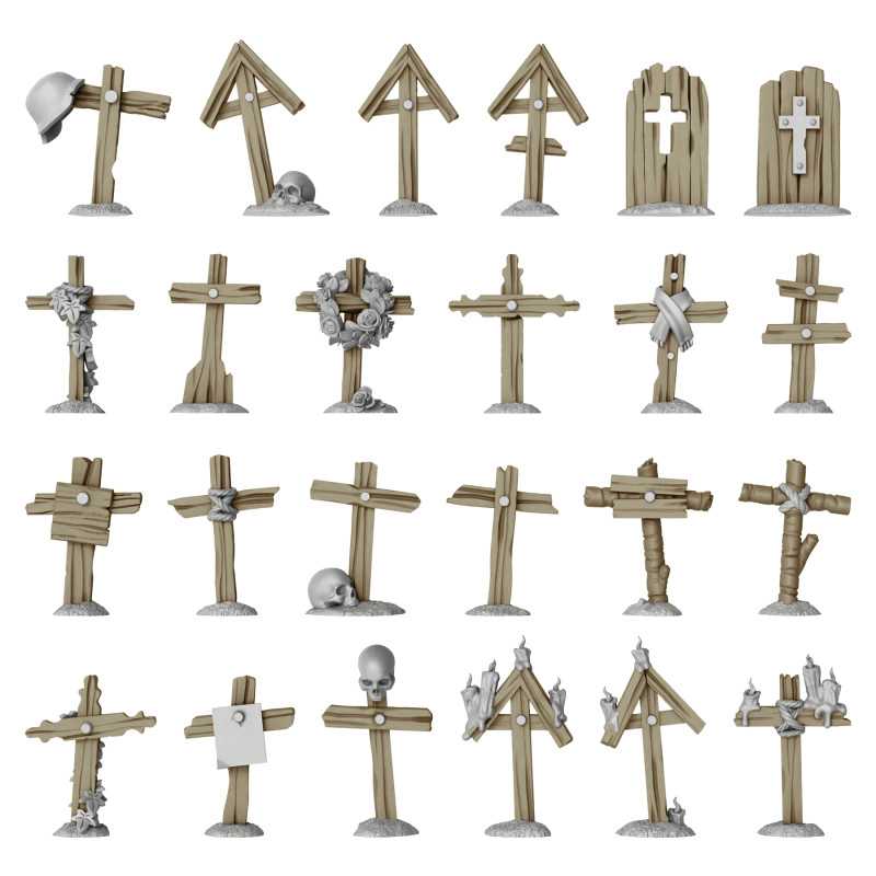 Green Stuff World 3D Printed Set - Trench Wooden Crosses 1:48 - 1:35