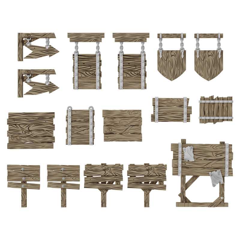 Green Stuff World 3D Printed Set -Wood Signs 1:48 - 1:35