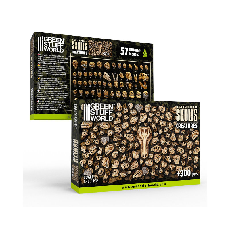 Green Stuff World 3D Printed Set - 300x Battlefield Creature Skulls 1:48-1:35