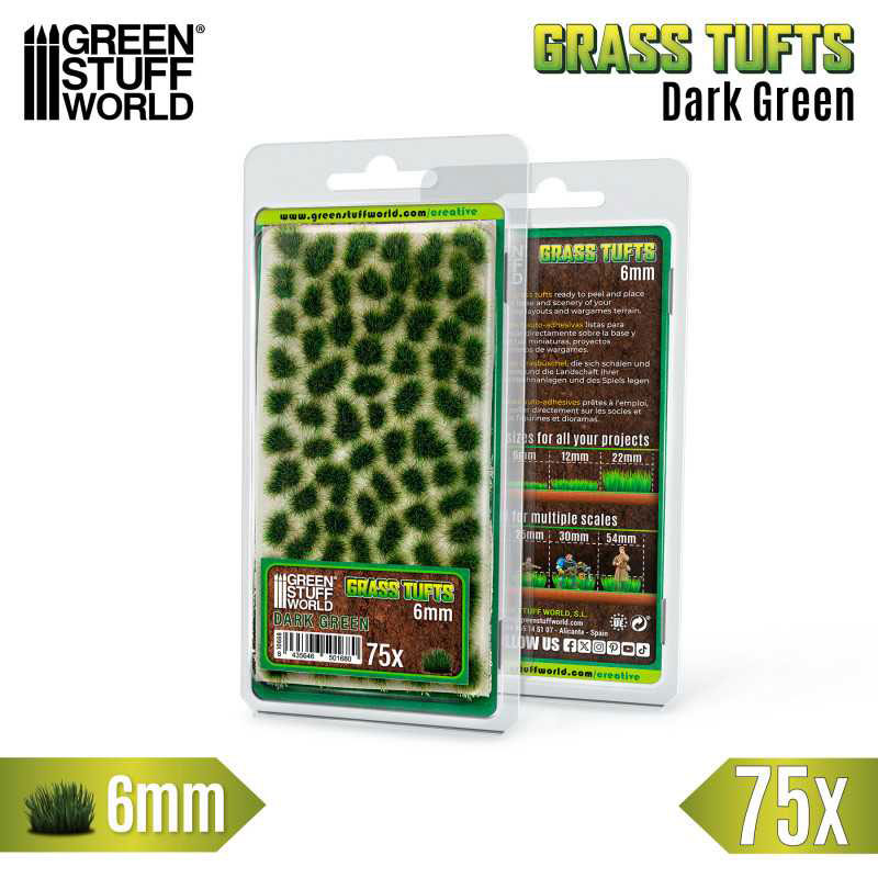 Green Stuff World Static Grass Tufts - 6 mm Self Adhesive - Dark Green