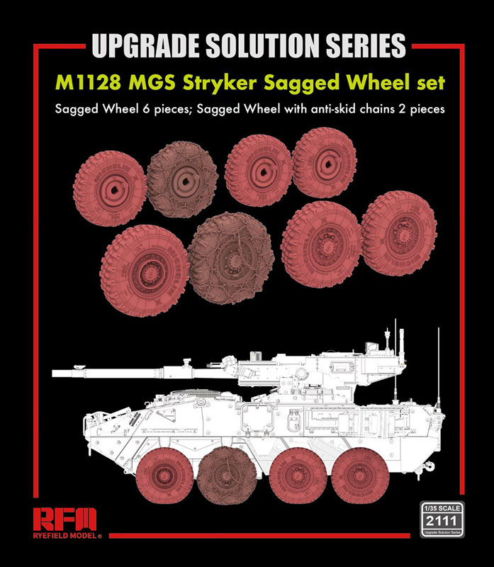 Rye Field Model M1128 MGS Stryker Sagged Wheel Set (6pcs) + Sagged Wheels with Anti-Skid Chains (2pcs)