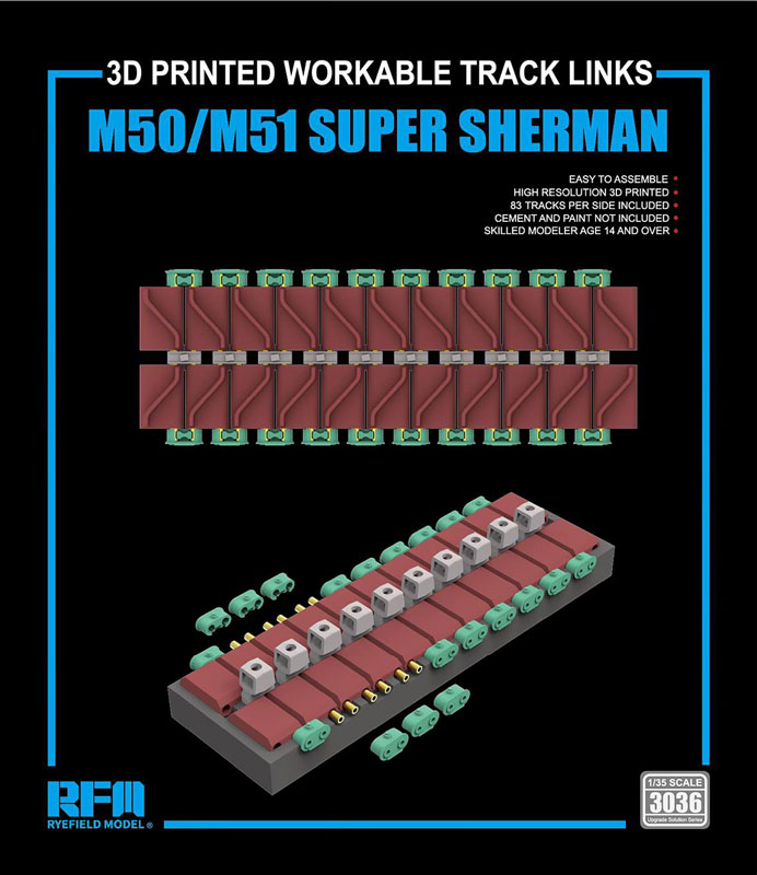 Rye Field Models M50 M51 Super Sherman 3D Printed Workable Track Set