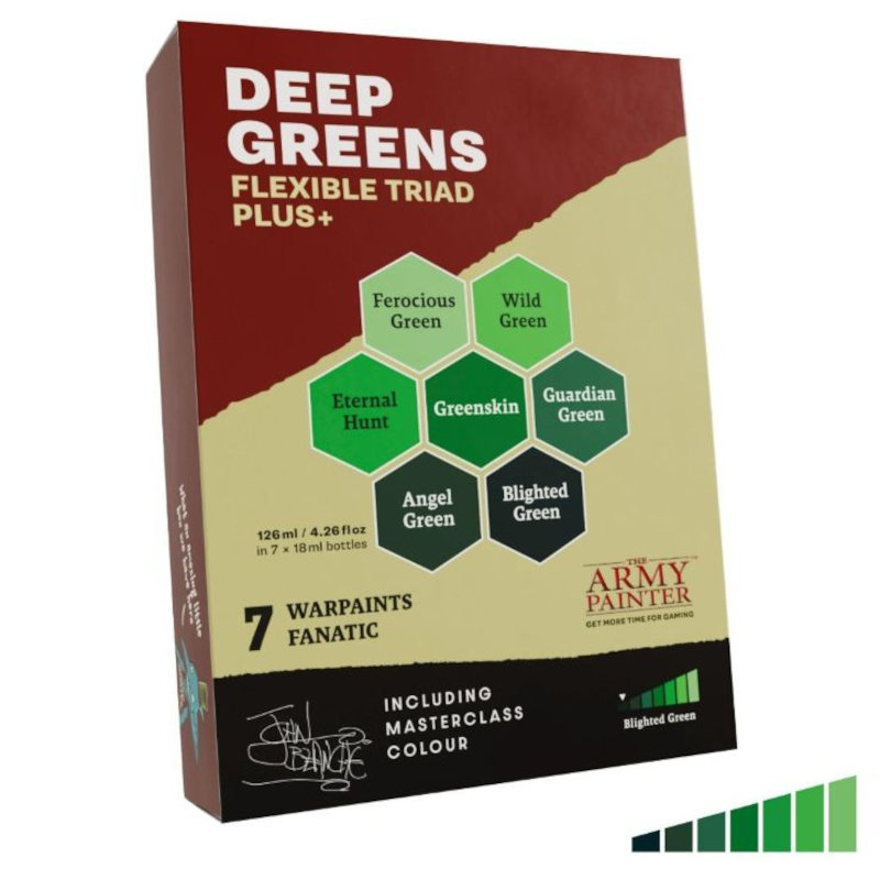 Army Painter Warpaints Fanatic: Deep Greens Flexible Triad Plus+ Acrylic Paint Set (7 Colors) 18ml Bottles