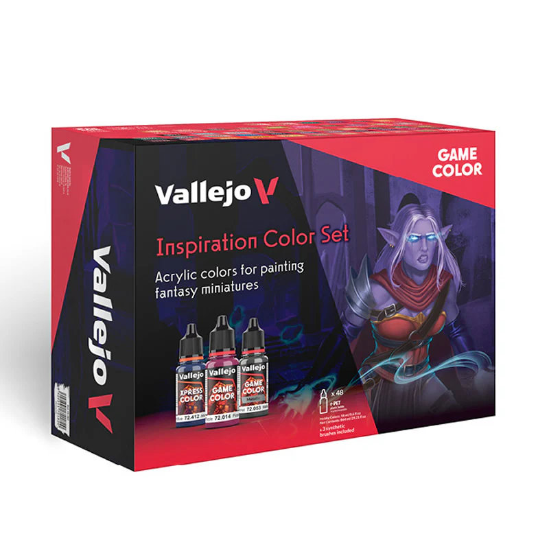 Vallejo Inspiration Game Color Paint Set (48 Colors) w/Starter Brush Set